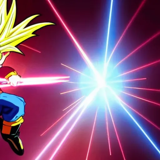 Image similar to a picture of super saiyan messi shooting a laser beam