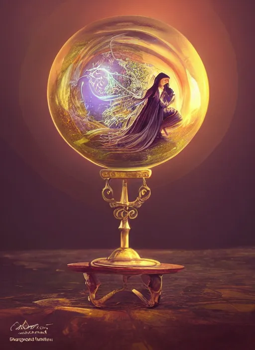 Image similar to crystal ball on a wood stand with a beautiful dreamscape inside, studio product photography, centered, super highly detailed, professional digital painting, artstation, concept art, smooth, sharp focus, extreme illustration, unreal engine 5, photorealism, beautiful, cinematic, art by artgerm and rutkowski and alphonse mucha and loish and wlop