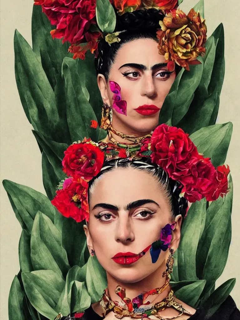 Image similar to Lady Gaga in Frida Kahlo style