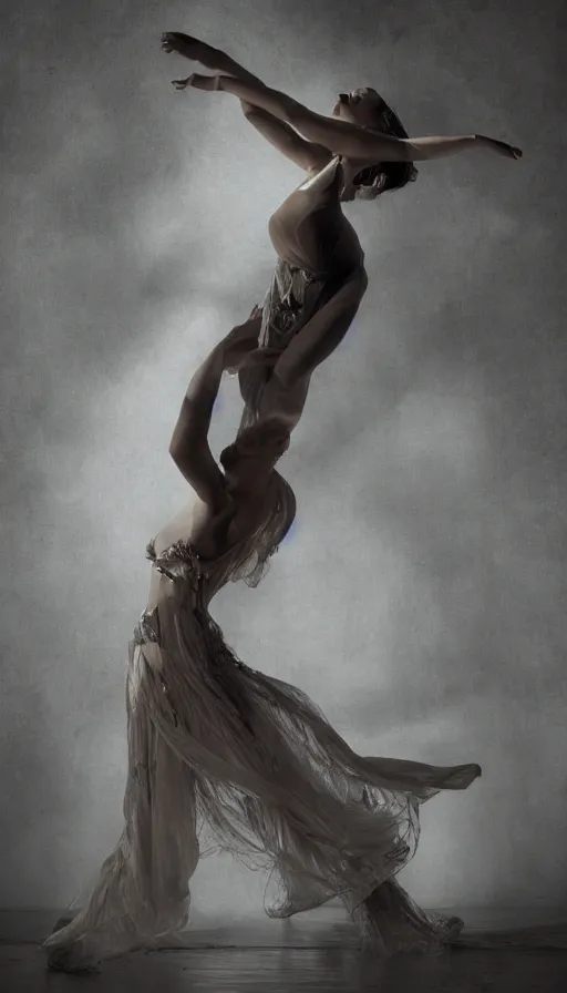 Prompt: hyperrealistic glamorous beautiful female dancer by ken brower and deborah ory of nyc dance project, surrealistic, lois greenfield, lord of the rings, neon, castle, thousand hands, beautiful dynamic dramatic moody lighting, beautiful intricate face, volumetric, shadows, artgerm, alphonse mucha, greg rutkowsky, cinematic atmosphere, octane render, 8 k