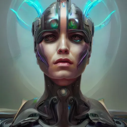 Image similar to A portrait of a cyborg goddess by Wayne Barlowe and Peter Mohrbacher, detailed, sharp, digital art, trending on Artstation