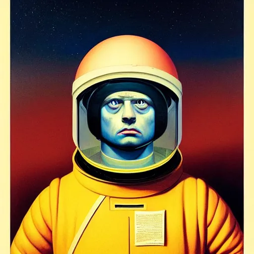 Image similar to Portrait of Napoleon wearing an astronaut helmet, Edward Hopper and James Gilleard, Zdzislaw Beksinski, Mark Ryden, Wolfgang Lettl highly detailed, hints of Yayoi Kasuma