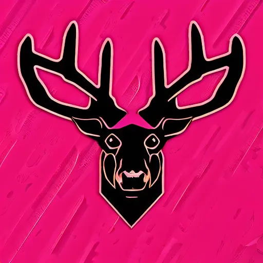 Image similar to logo for evil corporation that involves deer head, symmetrical, retro pink synthwave style, retro sci fi