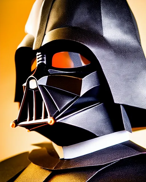 Prompt: an origami darth vader by akira yoshizawa, realistic, very detailed, complex, intricate, studio lighting, bokeh, sigma 5 0 mm f 1. 4