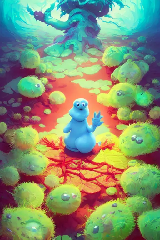 Image similar to smurf ghost creature animal sushi cristal very big eye roots cactus elemental flush of force nature micro world fluo fishscale, behance hd by jesper ejsing, by rhads, makoto shinkai and lois van baarle, ilya kuvshinov, rossdraws radiating a glowing aura global illumination ray tracing hdr