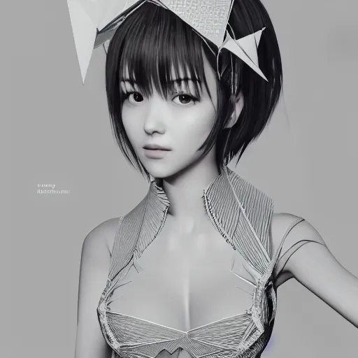 Prompt: the portrait of an absurdly beautiful, elegant, fashionable gravure idol made of white paper origami cranes, hyperrealistic illustration by iralki nadar, extremely detailed intricate linework, reflective eyes, smooth, super sharp focus, bright colors, high contrast, matte, octopath traveler, unreal engine 5 octane rendered, global illumination, radiant light
