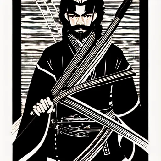 Prompt: silhouette of a bushido illustration, vector art style, medium shot, intricate, elegant, highly detailed, digital art, ffffound, art by JC Leyendecker and sachin teng