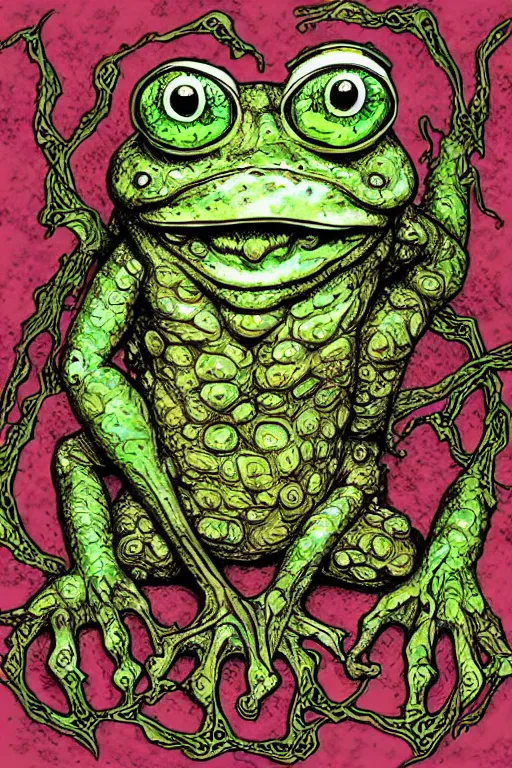 Image similar to humanoid toad warrior, frog themed, bog, symmetrical, highly detailed, digital art, sharp focus, trending on art station, kentaro miura manga art style