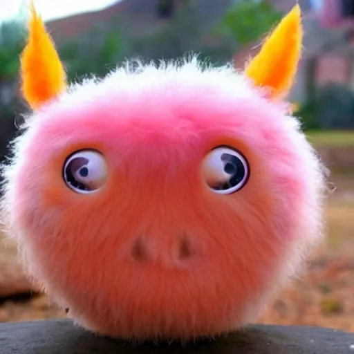 Prompt: an alien with a face that looks like a fuzzy peach the peach is fuzzy pink warm and ripe the alien has horns and a mean smile he has little chicken feet, 4k, highly detailed, high quality, amazing, high particle effects, glowing, majestic, soft lighting
