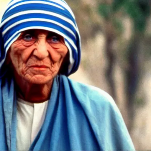 Image similar to A still of Mother Teresa in Rambo First Blood