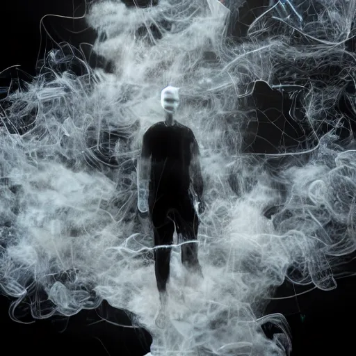 Image similar to man made of smoke simulation smoke particles octane render houdini mesh emitting particles