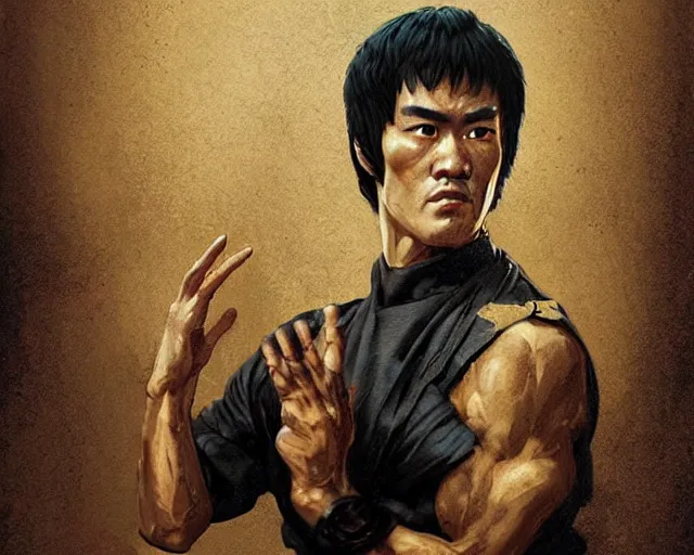 Image similar to a portrait of bruce lee in the style of renaissance tuscany, art by greg rutkowski and artgerma, stunning! concept art, character design