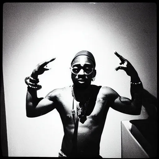 Image similar to “ 2 pac posing in front of his stash of gamer girl bathwater ”