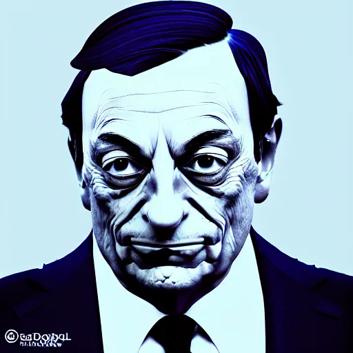 Image similar to Mario Draghi as Gollup, digital art, cgsociety, artstation, trending, 4k