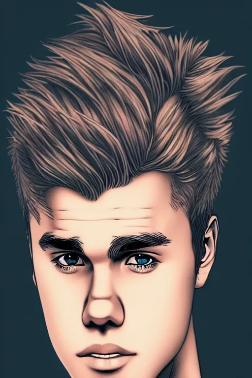 Prompt: justin bieber, manga cover art, detailed color portrait, artstation trending, 8 k, greg rutkowski