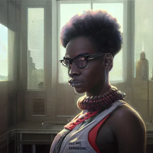 Prompt: highly detailed portrait of an african american woman in with the exosuitin gta v, stephen bliss, unreal engine, fantasy art by greg rutkowski, loish, rhads, ferdinand knab, makoto shinkai and lois van baarle, ilya kuvshinov, rossdraws, tom bagshaw, global illumination, radiant light, detailed and intricate environment