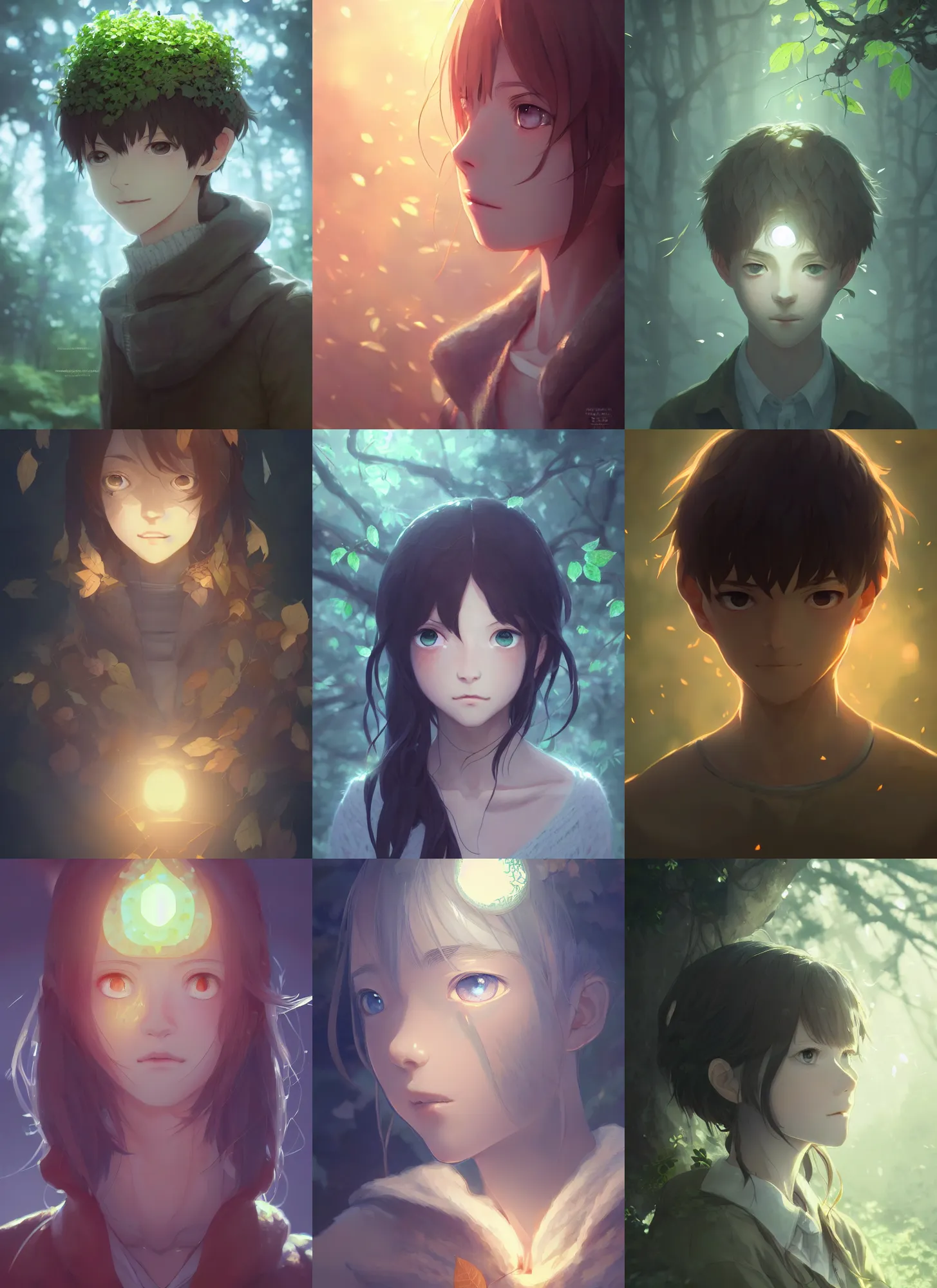 Prompt: a portrait of leaf - kun, intricate, tone mapped, ambient lighting, highly detailed, digital painting, artstation, concept art, 4 k, god rays, stunningly beautiful, glowing eyes, sharp focus, by makoto shinkai and akihiko yoshida and hidari and wlop