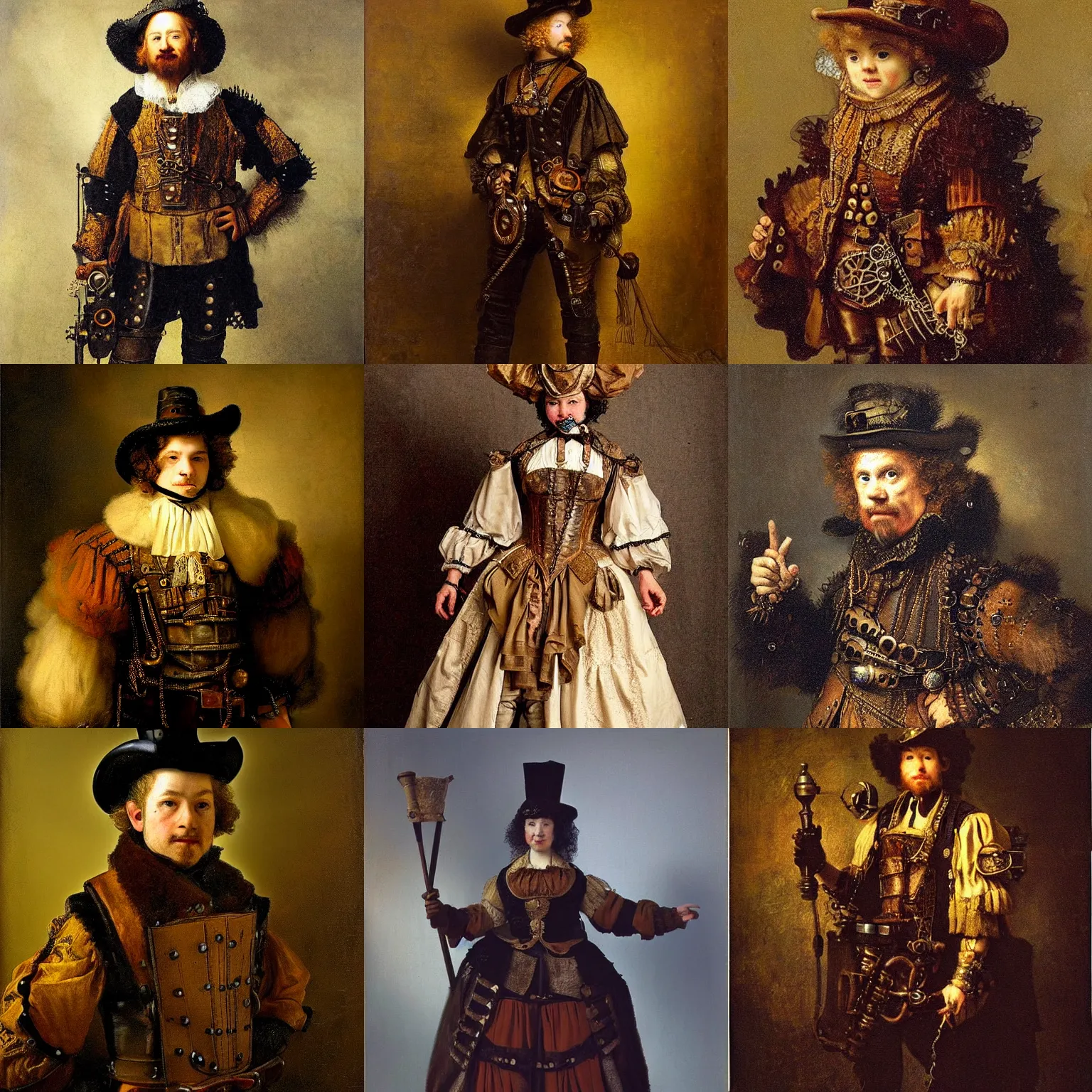 Prompt: steampunk costume, art by rembrandt,