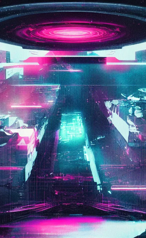 Image similar to a love affair with doubt, dark retrowave, glitch art, interstellar, beautifully lit, by sydney prior hall, artstation, unreal engine