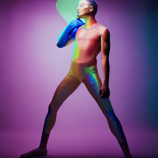 Prompt: a portrait of an athletic beautiful holographic phantom king, photographed by erwin olaf