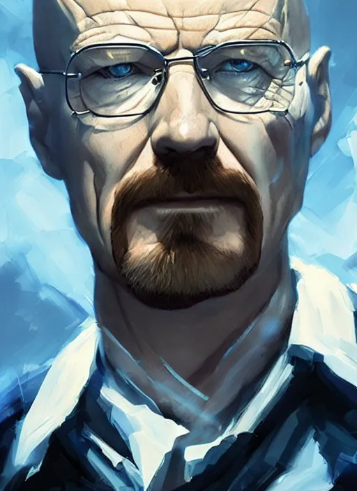 Prompt: walter white as doctor strange, long shadow, light colors, blue magic, ice, blue ice, by greg rutkowski, artstation