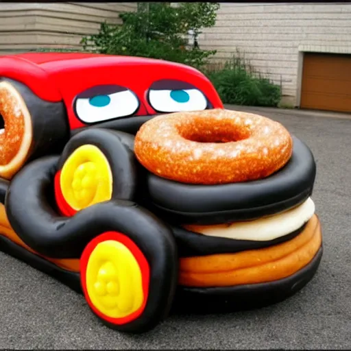 Image similar to car made out of donuts