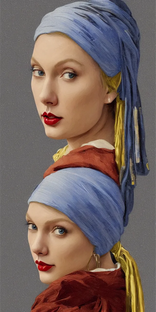 Image similar to Taylor Swift as the girl with the pearl earring, highly detailed, digital painting, artstation, concept art, smooth, sharp focus, illustration, ArtStation, art by artgerm and greg rutkowski and alphonse mucha and J. C. Leyendecker and Edmund Blair Leighton and Katsuhiro Otomo and Geof Darrow and Phil hale and Ashley wood and Ilya repin and Charlie Bowater