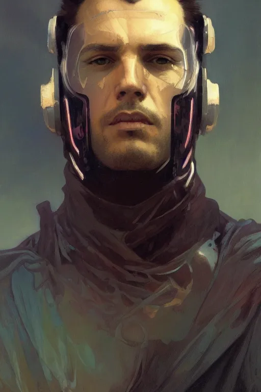 Prompt: a full body portrait oil painting illustration of an man by Justin Sweet and Greg Rutkowski and Alphonse Mucha with face and body clearly visible, techwear, futuristic, cyberpunk, artstation trending, high quality, sombre mood, artstation trending, abstract colours, no crop, entire character!,