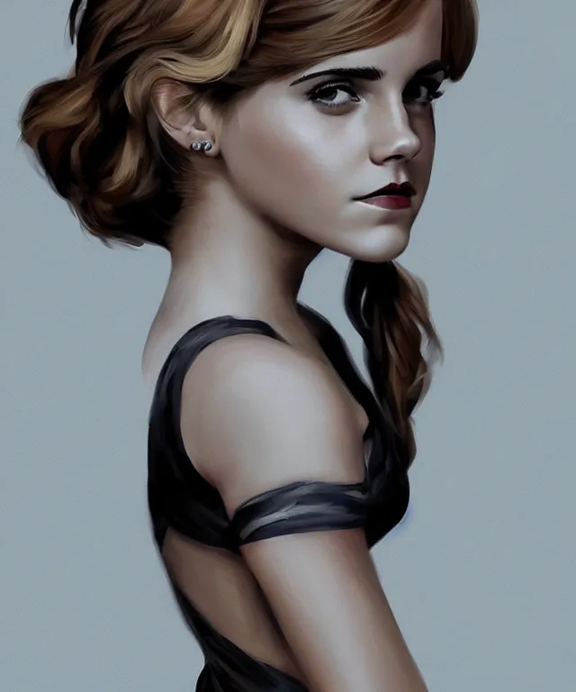 Prompt: emma watson pinup style full body portrait, pinup pose, standing up, elegant, digital painting, trends on artstation, concept art