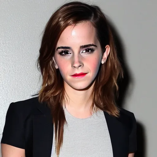 Image similar to emma watson mixed with kim kardashian, full - figure profile shot