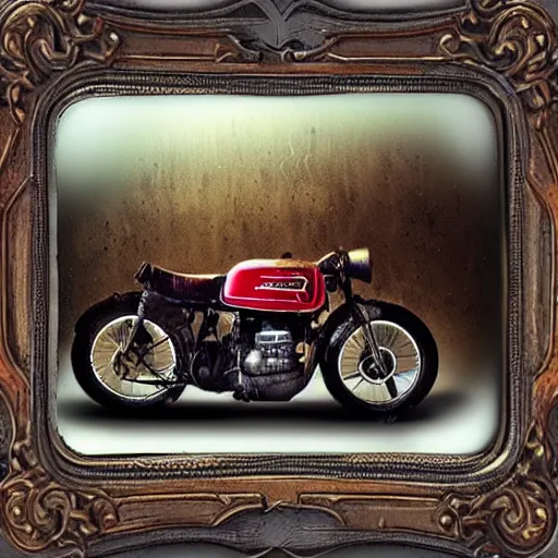 Prompt: Countryside vintage motorcycle, dramatic lighting, polaroid,highly detailed