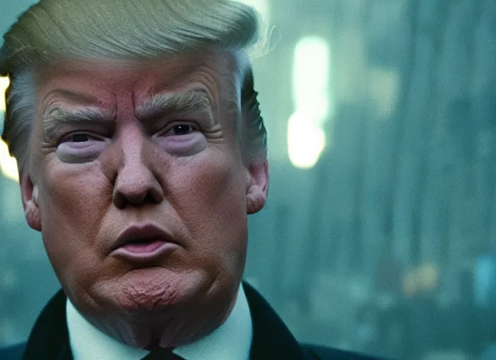 Image similar to film still donald trump meditating in blade runner, 8 k