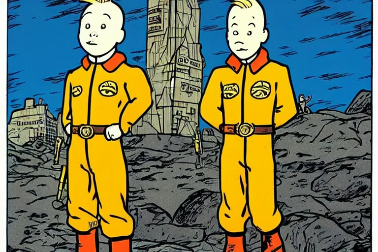 Image similar to portrait of TinTin! sci-fi, cyberpunk, art by Hergé!!