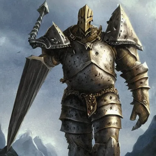 Image similar to the legend of the fallen Giant Knight still lives today, in-between the stormy mountains his giant skull still lies, impaled on his own giant silver sword