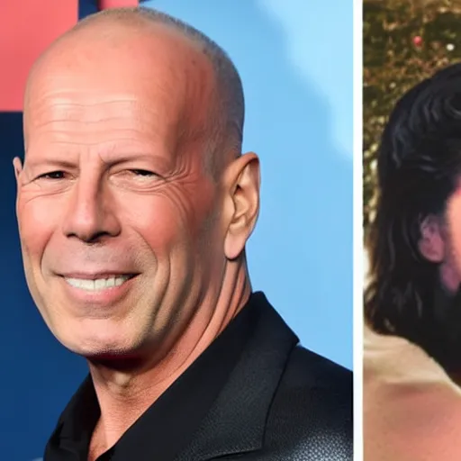 Prompt: Bruce Willis with full head of wavy hair