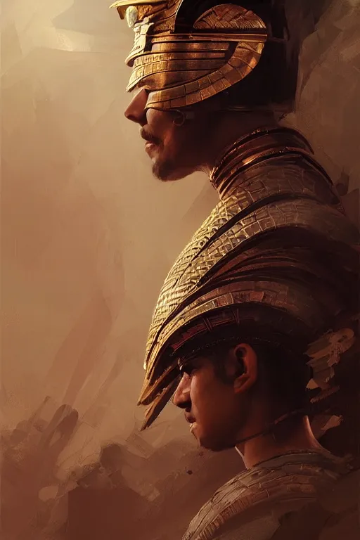 Image similar to egyptian warrior, portrait, powerfull, intricate, elegant, volumetric lighting, digital painting, highly detailed, artstation, sharp focus, illustration, ruan jia