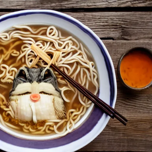 Image similar to photo of a wolf eating ramen