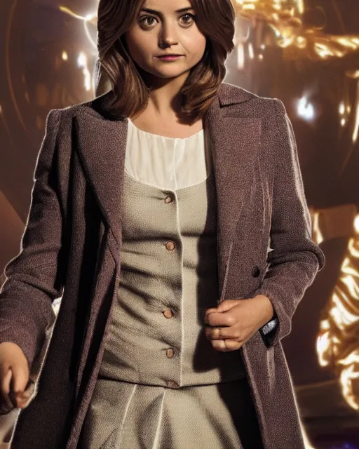 Prompt: Jenna Coleman as the Doctor, velvet frock coat, Doctor Who