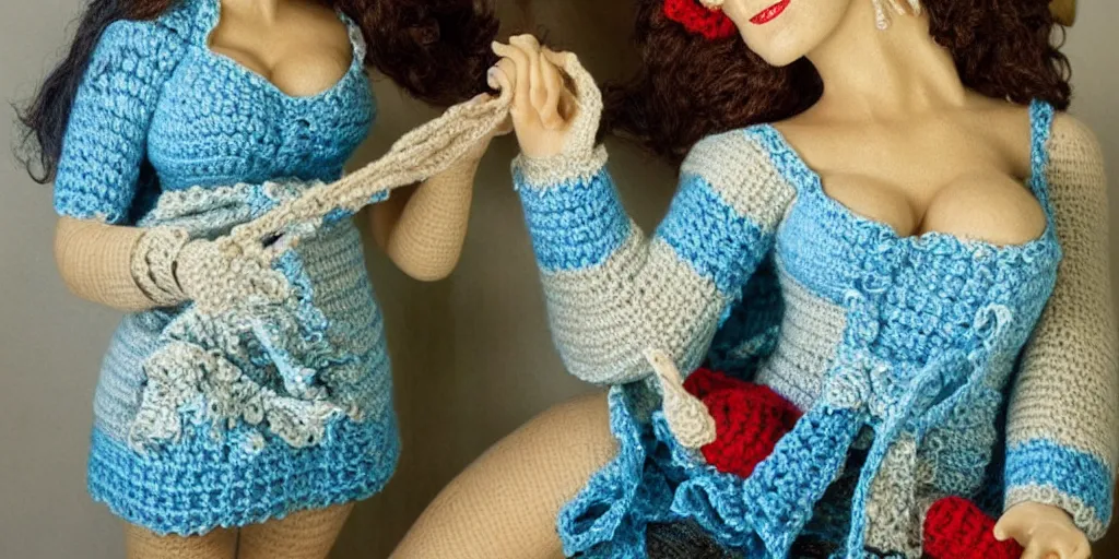 Image similar to Pretty Woman with crocheting figure