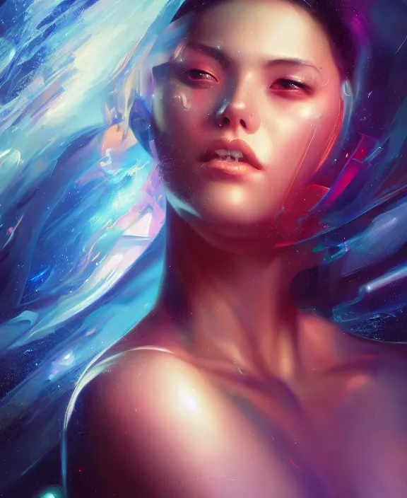 Prompt: fantastic attractive beautiful women into ultra high resolution hyperspace with myriads of details, infinity variations of colours mass, mid shot, mark maggiori, bao phan, jeff dekal, jeff simpson, intricate details, hyperrealistic oil painting on canvas, deep depth field, hd, hdr, 4 k, 8 k