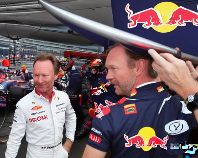 Prompt: red bull f 1 team principal christian horner grows a giant horn from his forehead