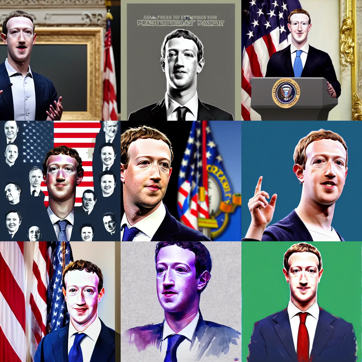 Prompt: Mark Zuckerberg presidential portrait