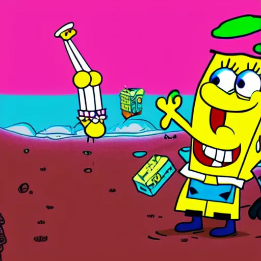 Image similar to spongebob as a cuphead ( 2017 videogame) character