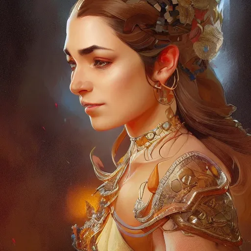 Prompt: Hanif Bali, closeup, D&D, fantasy, intricate, elegant, highly detailed, digital painting, artstation, concept art, matte, sharp focus, illustration, hearthstone, art by Artgerm and Greg Rutkowski and Alphonse Mucha