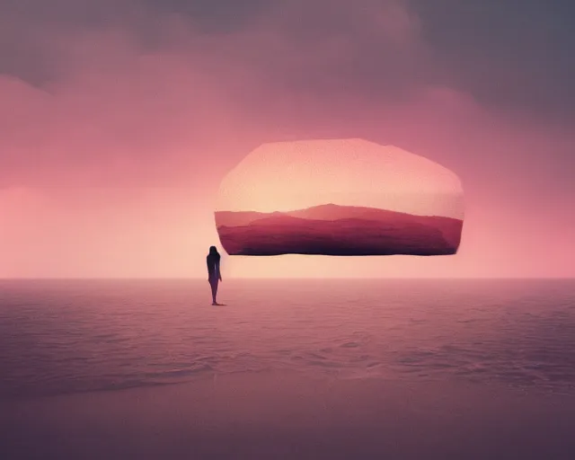 Prompt: a giant body on the seashore, artistic, beeple, pastel colours, sunset, 8 k, hd