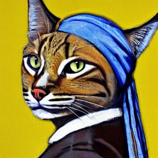 Image similar to girl with a pearl earring but as a lynx cat