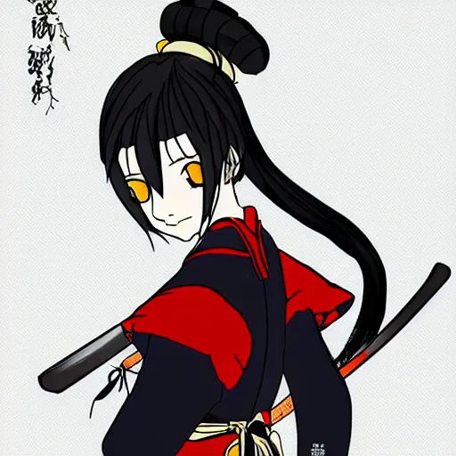 Image similar to anime - style digital art of a samurai cat girl