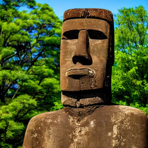 Digital art of a moai statue against a dramatic background