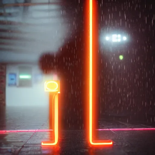 Image similar to a human made out of rain, glowing neon, rendered in octane, unreal engine, highly detailed, realistic, beautiful