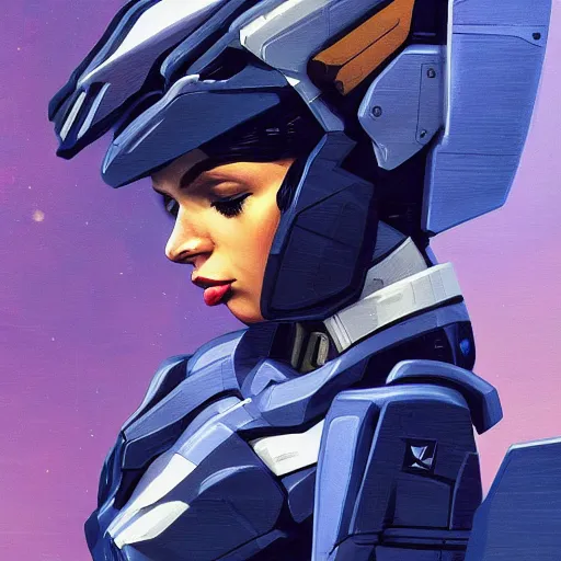 Image similar to a portrait of a stunning beautiful elite jessica jones gundam pilot, with an intricate, detailed, urban inspired hiphop afro futuristic helmet, vector behance hd jesper ejsing, rhads, makoto shinkai, lois van baarle, ilya kuvshinov, rossdraws, hd, 3 2 k, ilya kuvshinov, gustav klimt